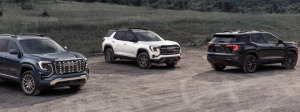 Three 2026 GMC Terrain models parked in a lot